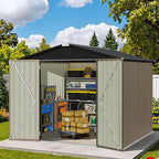 Patiowell Outdoor Storage Shed 8x8 FT, Heavy Duty Tool Metal Sheds with Lockable Doors and Updated Frame Structure for Backyard Patio Lawn, Brown