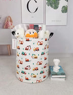 QUEENLALA Large Storage Basket,Laundry Hamper/Bathroom/Home Decor/Collapsible Round Storage Bin,Boys and Girls Hamper/Boxes/Clothing(Round-Excavator)