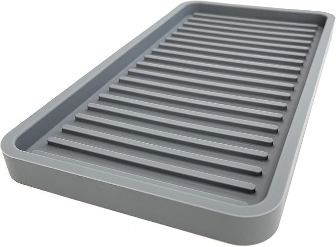 Happitasa Silicone Kitchen Sink Organizer Tray, Sponge Holder and Countertop Protector | Bathroom and Kitchen Soap Dish and Dispenser Tray (Grey, 10"x5.25")