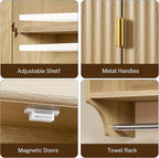 TEENFON Fluted Bathroom Wall Cabinet with Adjustable Shelves and Towel Rack, Wall Mounted Over The Toilet Storage Organizer for Bathroom, Living Room, Natural