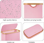 Slim Laundry Basket,60L Laundry Hamper with Lid, Tall Hamper for Laundry,Dirty Cloth Hamper with Bamboo Handle for Toys,Towels, Clothes Organizing,Pink