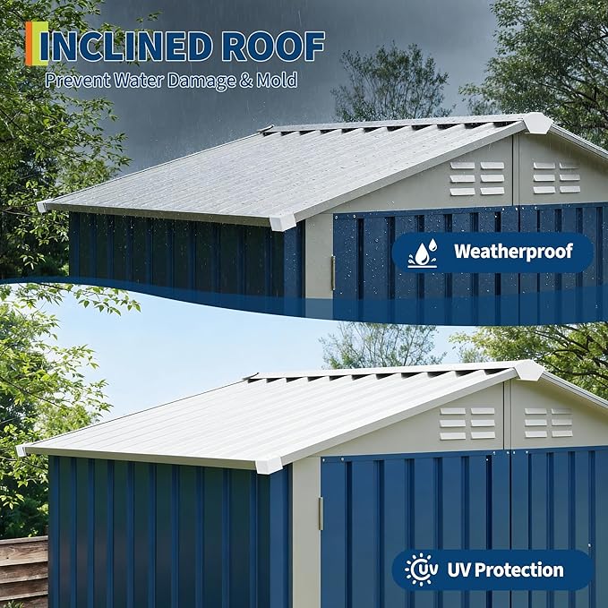 6X4 FT Outdoor Storage Shed, Galvanized Steel Outdoor Storage Shed, 130 Cu Ft Weather Resistant Garden Tool Sheds with Door & Sloped Roof, Multi-Use Shed for Bikes, Ladders
