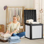 EasyUp 50 Gallon Outdoor Storage Box, Resin Waterproof UV-Resistant Deck Box, Reinforced Stability for Patio, Garden, and Poolside, Striped Black & White