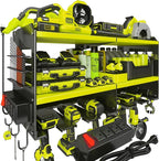 Power Tool Organizer, 15 Min Quick Assembly & Max 420lb Load by Heavy Duty Metal, 6 Slots for Cordless Drill with 4 Outlet Power Strip in Garage/Workshop/Suitable for Thanksgiving/Christmas