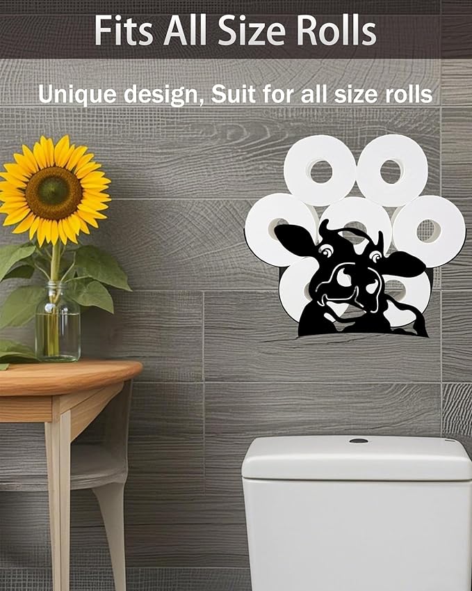 Cow Toilet Tissue Holder,Animal Paper Holders,Decorative Metal Papers Holder,Funny Toilet Animal Storage for Bathrooms,Bathroom Paper Organizer for Extra 8 Rolls Wall Mounted Art Decor