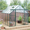 Double Sliding Door Polycarbonate Greenhouse with Rain Gutter and Roof Vent, Raised Base and Anchor Aluminum Heavy Duty Walk-in Green House, Outdoor Patio Sunroom (Green, 121.25*94.5*89.5in)