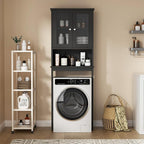Walsunny Over Toilet Storage Cabinet, BathroomShelf Organizer Over Toilet, Washing Machine Box, Space Saver with Adjustable Decorative Racks（Black）