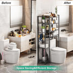 8-Tier Over The Toilet Storage with Side Rack, Over Toilet Storage Rack with Adjustable Shelf & Drain Basket, Freestanding Bathroom Organizer for Balcony, Laundry (Modern Grey)