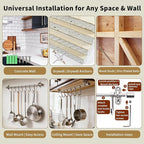 15.7" Kitchen Utensil Rack with Adjustable Holes - 7 Sliding Hooks 304 Stainless Steel, Pots and Pans Hanging Rack Wall Mounted 2 Pack