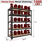 35.5" W x 16" D x 71" H Adjustable Garage Storage Shelves - 5-Shelf Heavy Duty Shelving Unit, Metal Utility Storage Organizer Racks for Warehouse Pantry Closet Kitchen, Black
