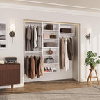 ROOMTEC Modular Closet System, 72" Wall-Mounted Closet Organizer with Hanging Rods, Modern Wooden Tower for Walk-In Closets, Wardrobe Storage Kit, White