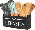 RedCall Wooden Kitchen Utensil Holder for Counter-top,Large Utensil Organizer for Storage Cooking Tool and Silverware,Extra Large Rustic Wood Container (Black)