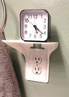 Townsend 2 Pack White Single Wall Outlet Shelf Organizer for Outlets, Perfect for Bathroom Kitchen Bedroom with Easy Installation with Adhesive Tape Products with Black Silcone 5 Cord Organizer.