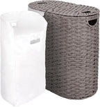Seville Classics Premium Handwoven Portable Laundry Bin Basket with Carrying Handles, Household Storage for Clothes, Linens, Sheets, Gray, Oval Hamper