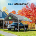 ADVANCE OUTDOOR Replacement Top Cover Tarp for 12x20 ft Carport Canopy with Ball Bungees, Sliver Gray, One Roof Only