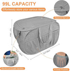 2 Pack Collapsible Laundry Baskets with Lid, Foldable Laundry Basket with Pockets, Pop Up Hamper with Dual Handles, 99L Sturdy Hampers for Clothes, Groceries, Supplies, Tools, Grey