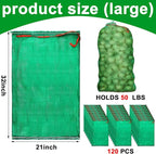 SATINIOR 120 Pcs Large Mesh Storage Produce Bags 21'' x 32'' Mesh Onion Bags 50 Lbs Reusable Vegetable Storage with Drawstring Potato Sacks for Onion Potato Citrus Fruit Produce Firewood (Green)