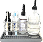 Happitasa Silicone Kitchen Sink Organizer Tray, Sponge Holder and Countertop Protector | Bathroom and Kitchen Soap Dish and Dispenser Tray (Black, 10"x5.25")