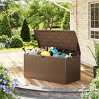 Garvee 100gal Outdoor Storage Box, Lockable Plastic Deck Box with Lid, Waterproof & UV-Resistant Storage Bin for Patio Cushions, Garden Tools & Pool Accessories, Brown