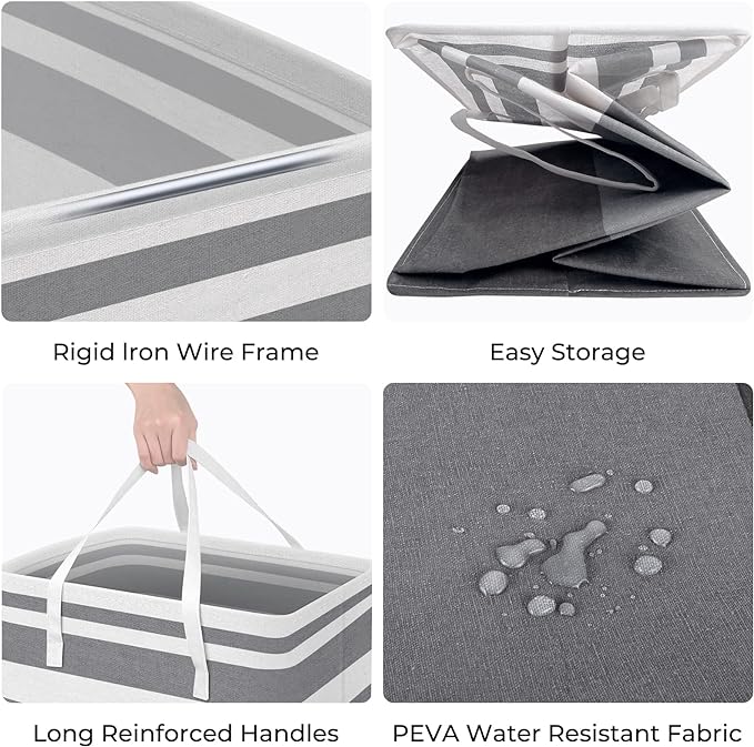 HomeHacks Large Laundry Basket, Waterproof, Freestanding Laundry Hamper, Collapsible Tall Clothes Hamper with Extended Handles for Clothes in The Dorm and Family-(Gradient Grey, 125L)