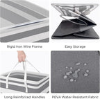 HomeHacks 2 Pack Large Laundry Baskets, Waterproof, Freestanding Laundry Hampers, Collapsible Clothes Hamper with Reinforced Handles in Laundry, College Dorm, Bathroom, Bedroom (Grey+Pink, 88Lx2)