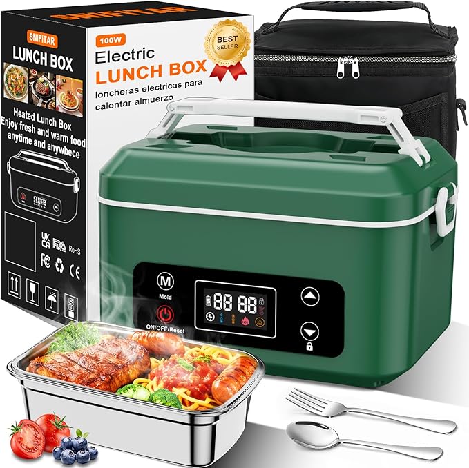 Heated Lunch Box,Pro 24000mah Electric Lunch Box,Battery Powered, 5.5 Cups Portable Food Heater-3D-5 Side Heating-Intelligent Temperature Control,Suitable For Trucks,Offices, Outdoors(Army/Green)