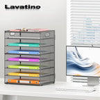 Lavatino 8-Tier Office Desk File Organizer, Letter Tray Paper Organizer with Handle, Including 5 Adjustable Slide Trays for Organizing Desktop Workspace Accessories and Supplies (Grey Metal Mesh)