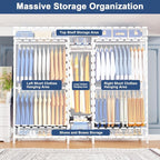 Ulif E12C Pro Heavy Duty Closet Organizer System，Freestanding Clothing Racks for Hanging Clothes，Adjustable Garment Rack 71"W x 16"D x 76.5"H Hold 960lbs，White Clothing Rack with Grey Dustproof Cover