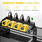 Power Tool Organizer Wall Mount with Charging Station, 4 Layers Storage Rack with 9 Drill Holders & Battery Storage, Cordless Tool Organizer with 2 Drawers for Garage, Workshop & Tool Room