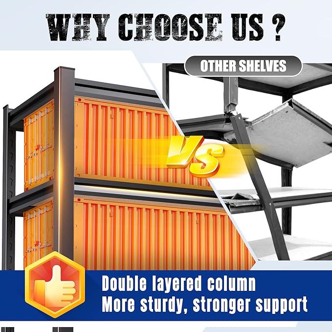 77.9"Hx46"Wx20"D Garage Shelving 5 Tier Storage Shelves,Adjustable Heavy Duty Metal Shelving Unit and Storage Large Rack,Utility Steel Shelf For Warehouse Industrial Pantry Basement Organizers