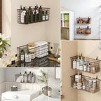 2 Sets Extra Large Hanging Wall Basket, Brown Metal Wire Baskets with Steel Hooks for Organizing, WallmountedFruit Vegetable Toy Snack Storage, Home Kitchen Bathroom Laundry Pantry Organizer