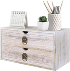 Wood Desk Organizer, Vintage Brown Wooden Desktop Organizer with Drawer, Tabletop Storage Organization Box for Countertop, Home Office Supplies, Bills, 13.3 x 6.5 x 7 Inches(2 Drawer)