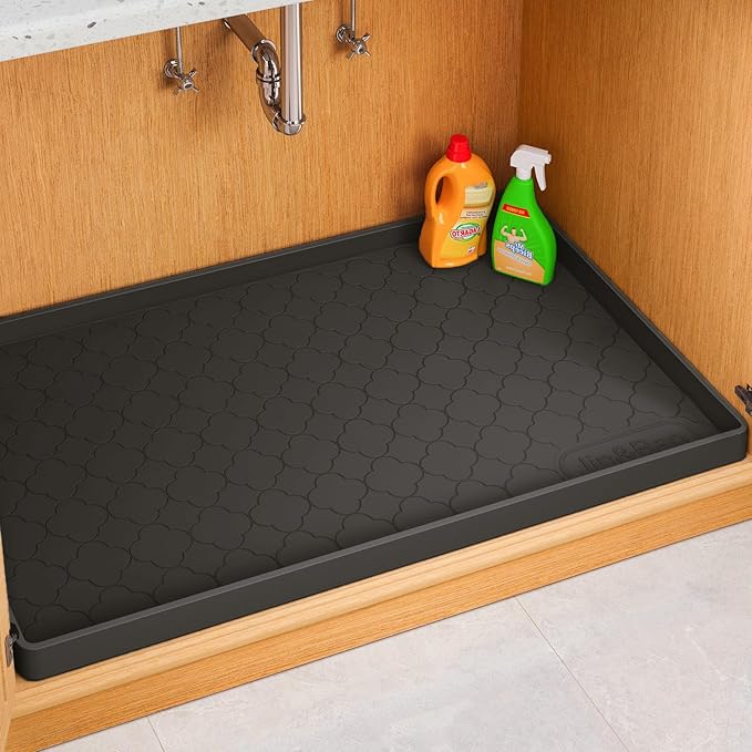 Jin&Bao Waterproof Under Sink Mat 28" x 19", Thick Silicone Mat Cabinet Protector for Kitchen and Bathroom, Shelf Liner, Home Organizer and Storage, Multipurpose Tray for Gadgets and Essentials