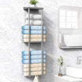 Towel Rack Storage for Bathroom, Wall Mounted Vertical Rolled Towel Organizer Holder with Shelf, Holds Up 6 Large Bath Sheets, Silver Grey