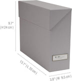 Bigso Lovisa Fiberboard Label Frame 12 File Storage Box - Document Organizer for Important Paperwork - Durable Hanging File Box with a Flip Top Lid & Metal Label Window - 3.7 in x 13 in x 9.4in - Grey