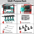 4 Layer Heavy Duty Power Tool Organizer Wall Mount with Charging Station, Adjustable Metal Storage Rack, 6 Outlets Power Strip, Drill Holders, Hooks & Drill Bit Rack for Garage, Workshop, Red