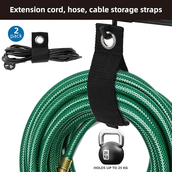Sinoer Tool Organizer Wall Mount, 96 Inch Garage Storage Wall Organizer, Garden Tool Storage Rack with 18 Hooks+ 4 S-hooks & 2 straps - suitable for ski equipment, shovels, rakes，chairs