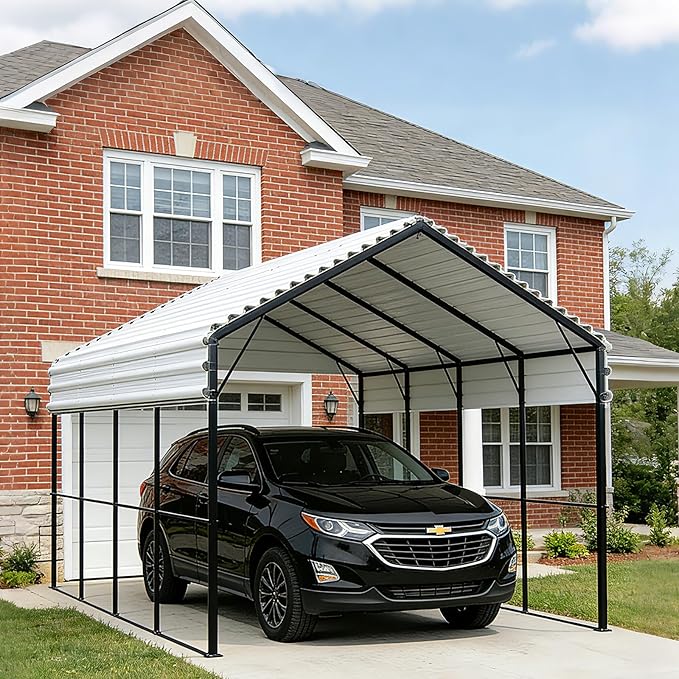 12x20ft Carport Outdoor Heavy Duty Metal Carport Canopy Steel Roof All-Weather Multi-Use Garage Shelter for Car, Boat, Tractor and Truck