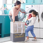 ELONG HOME 2 Pack Laundry Baskets, 92L Freestanding Laundry Basket with Handles, Waterproof Tall Collapsible Clothes Hamper for Dorm, Bedroom, Bathroom