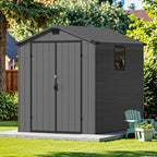 Devoko 6x6 FT Plastic Storage Shed with Floor, Waterproof Resin Garden Outdoor Shed with Lockable Door and Window, Outside Tool Storage Shed for Patio Garden Backyard, Dark Gray