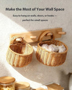 2 Pack Wall Hanging Rattan Baskets, Hand-Woven Storage Basket, Small Wall Hanging Baskets for Kitchen, Washable Decorative Basket, Potato Garlic Onion Storage Baskets