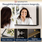 Keonjinn Medicine Cabinet Mirror 30" x 26", Assembly Needed, Black Bathroom Mirror with Storage, Beveled Aluminum Frame, Stepless Adjustable Shelves, Surface Mount or in Wall