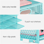 Lavatino 2 Pack 8-Tier Office Desk File Organizer, Letter Tray Paper Organizer with Handle, Including 5 Adjustable Slide Trays for Organizing Desk Workspace Accessories and Supplies (Blue Metal Mesh)