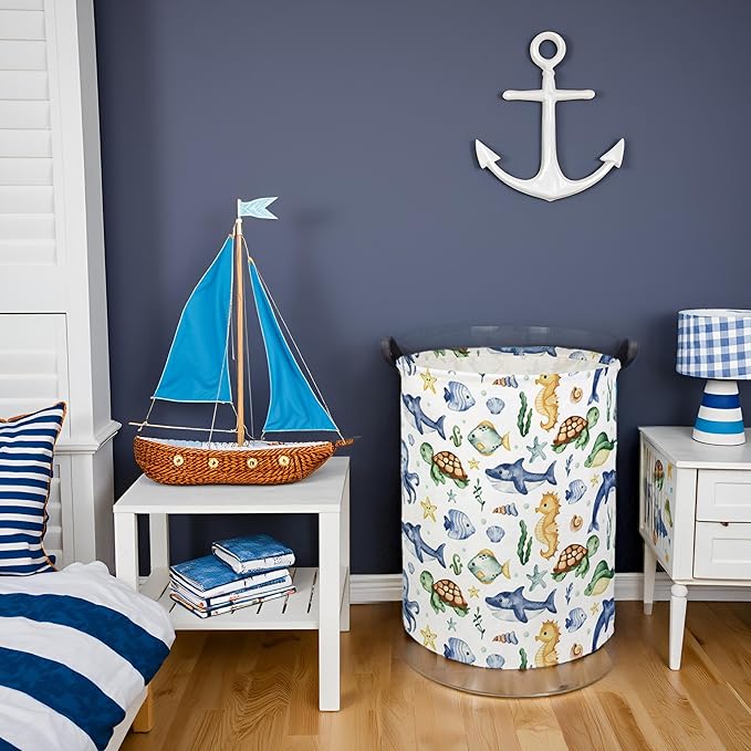 Ocean Kids Laundry Basket Baby Hamper Sea World Toy Storage Bin for Boys Room Decor Baby Nursery Hamper Gift Baskets for Bedroom Bathroom(Ocean)