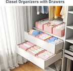 DIMJ Drawer Organizer for Clothes - Underwear, Sock, Closet, and Dresser Storage Box - Dividers for Baby Clothes, Bra, Socks, Belt, Tie - Set of 9, Pink