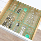 33 PCS Clear Plastic Drawer Organizers Set, 4 Size Desk Drawer Organizer Trays for Makeup, Jewelry, Kitchen Utensils, Gadgets and Office Accessories, Sea Blue