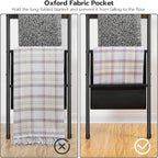 HOOBRO Blanket Ladder, 5 Tier Towel Rack, 17.3" L x 63" H, Wall-Leaning Blanket Rack for Living Room, Decorative Ladder with 4 Hooks and Magazine Pocket, Rustic Brown BF32CJ01