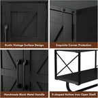 RUSTOWN Farmhouse Rustic Medicine Cabinet with Two Barn Door,Wood Wall Mounted Storage Cabinet with Adjustable Shelf and Towel Bar, 3-Tier Cabinet for Bathroom, Living Room(Black)