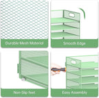 7 Tier Paper Organizer - Mesh Desktop File Holder with Handles for Office School Desk, Black (Mint green)