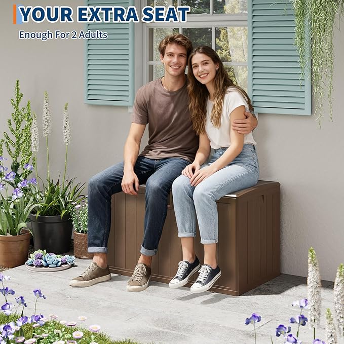 Garvee 130 gal Deck Box, Lockable Outdoor Storage Box with Lid, All-Weather Outdoor Storage Bin with Side Handles for Patio Furniture, Pool Accessories, Gardening Tool, Brown